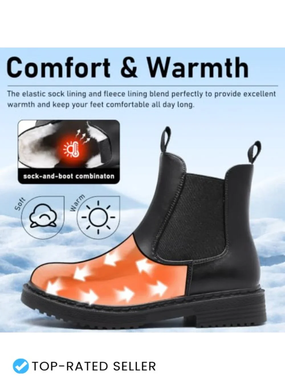 Women's Winter Chelsea Boots Faux Fur Lined Chunky Lug Ankle Booties
